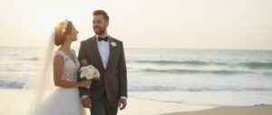 Couple de mariés à la plage